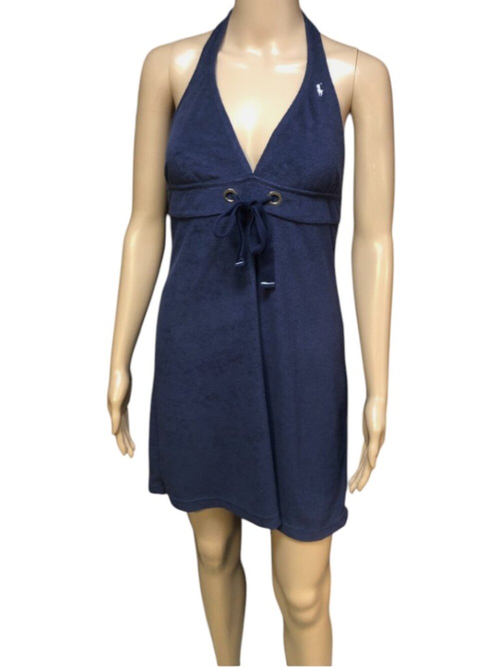 RALPH LAUREN Navy Blue Terry Cloth Halter Neck Swim Coverup Size Large Y42424C9